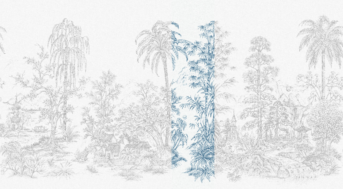 Jannelli & Volpi Mural Mandalay Tapete Floral in White Blue aus Vinyl - Bild 1