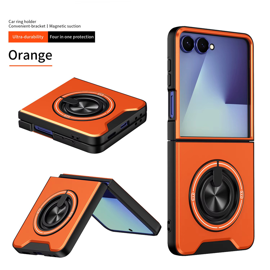 Stoßfeste Panzer-Handyhülle für Samsung Galaxy Z Flip mit Kameraschutz, Ständer und Magnetverschluss in Blau oder Orange - Bild 7
