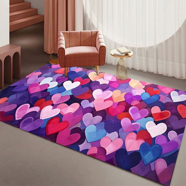 Rutschfester Aquarell-Herz-Teppich in Bunt für Wohnzimmer und Schlafzimmer - Bild 1