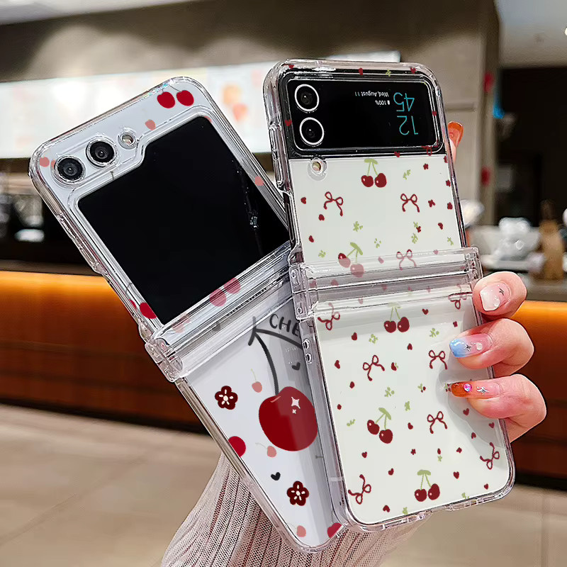 Transparente Handyhülle mit Kirschmuster für Samsung Galaxy Z Flip 8 7 FE 6 5 4 3 5G aus hartem PC-Material - Bild 2