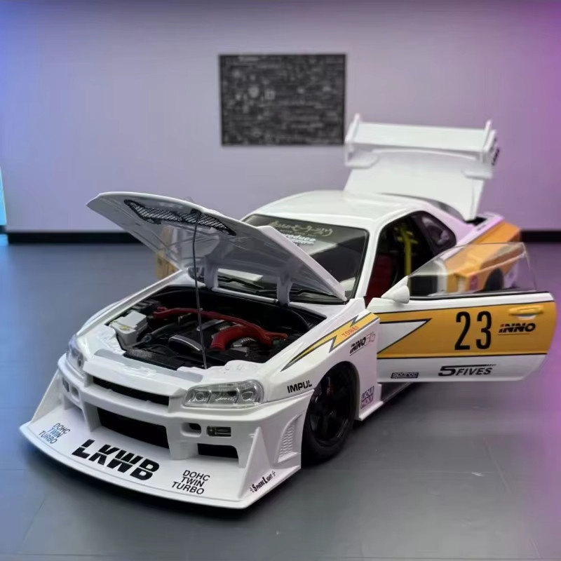 MAKEDA Skyline GTR-R34 S15 Modifizierte Wide Body Version, Modellauto, 1:18, Metall, Weiß - Bild 3