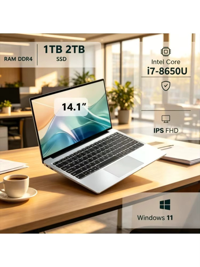 Intel Core i7 8650U Ultra Slim Notebook-PC in Silber mit 16 GB RAM, 1 TB SSD, 14,1 Zoll Full HD Display und Windows 11 - Bild 4