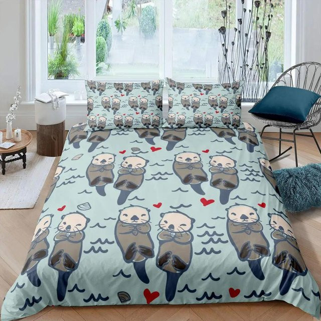 Binchi Outdoor Product Robben-Bettwäscheset mit Meereslebewesen-Motiv, Grau/Blau, B/H: 135 x 200 cm - Bild 1