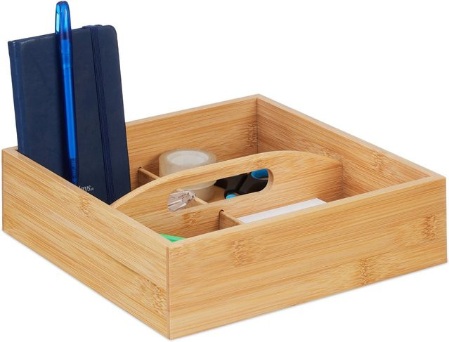 Relaxdays Organizer aus Bambus in Natur mit 4 Fächern und Griff, B/T/H: 25 x 25 x 6,5 cm - Bild 1