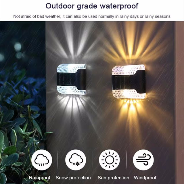 Wasserdichte Solar-LED-Wandleuchte in Schwarz mit warmweißem Licht und intelligenter Lichtsteuerung für Garten, Balkon und Zaun - Bild 1