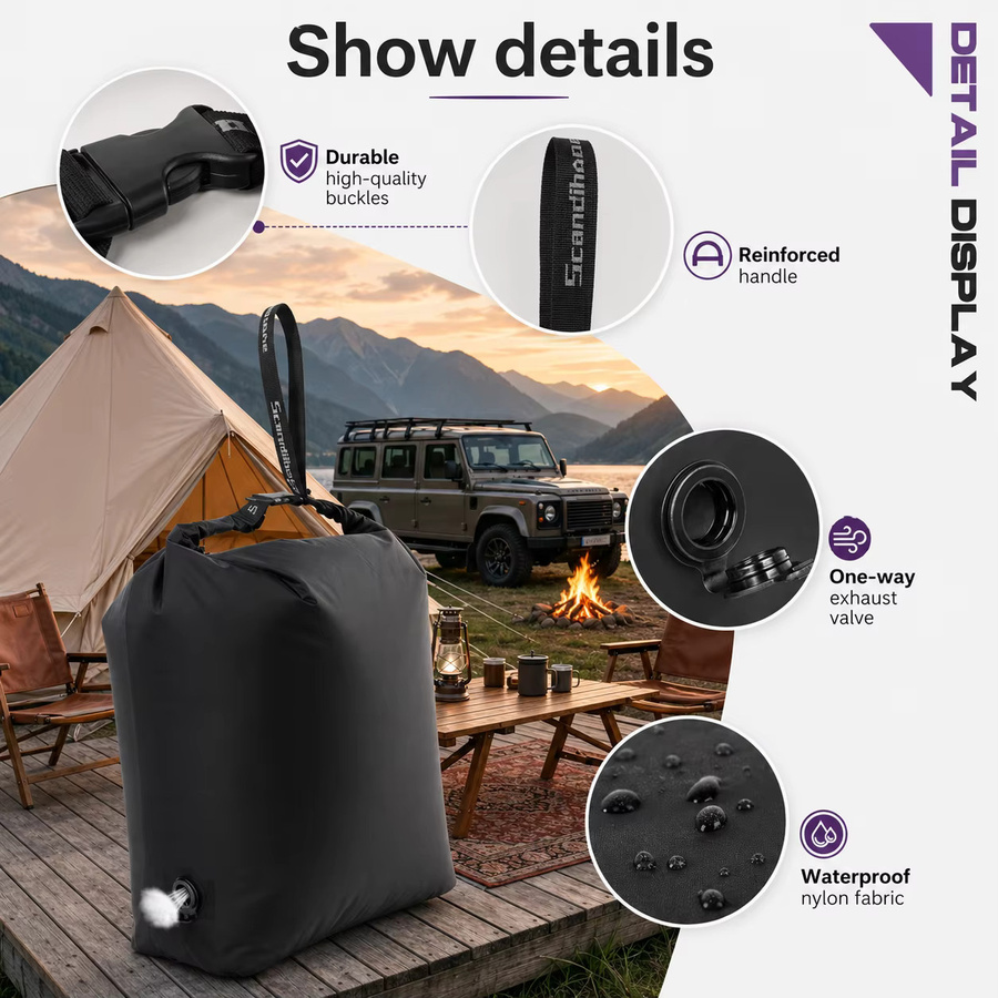 SCANDIHOME Glamping Vakuum-Kompressionsbeutel ohne Pumpenbedarf, wasserdichter Ausrüstungsorganizer für Schlafsack und Daunenjacke in Schwarz - Bild 4