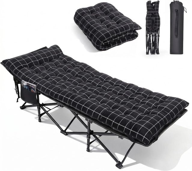Sekey Campingbett klappbar mit Matratze Schwarz-Kariert, B/T/H: 190 x 71 x 35 cm - Bild 1