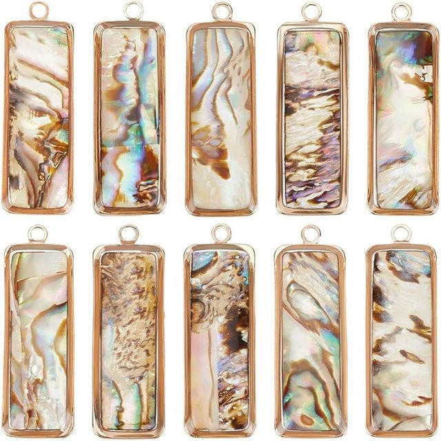 Abalone Shell Charms, Paua Shell Anhänger, Messing, Bunt - Bild 1