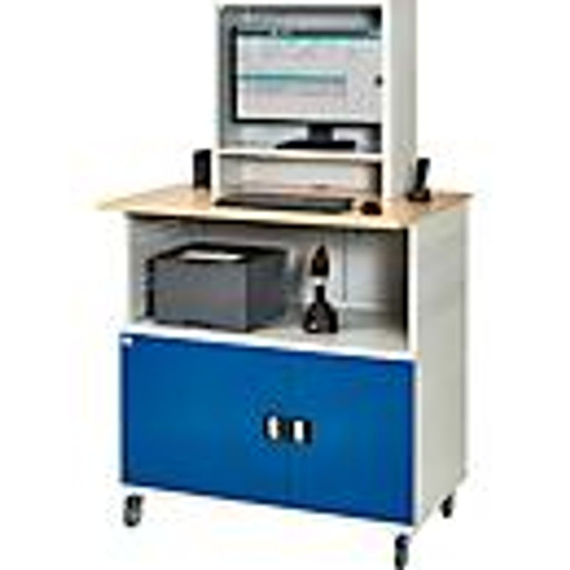 RAU Computer-Station Typ 1023 mit Monitorfach und Rollensatz, BucheDekor und Stahl, B: 110 cm, T: 80 cm, H: 110 cm bis 181 cm - Bild 3