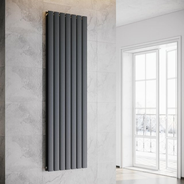SONNI Flach Heizkörper Paneelheizkörper Wandheizung mit Mittelanschluss in Anthrazit, B: 180,0 cm, H: 53,9 cm - Bild 1