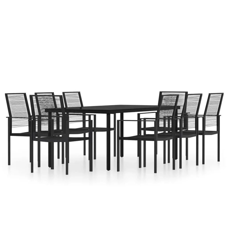 vidaXL 9-teilige Garten-Essgruppe in Schwarz aus Stahl, Glas und PVC-Hohlrattan - Bild 2