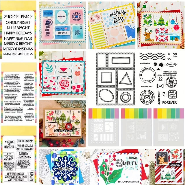 Weihnachten Motiv Schablonen Set mit Sternen, Schneeflocken und Schriftzügen für DIY Scrapbooking und Kartenbasteln aus Metall - Bild 1
