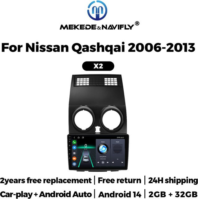 MEKEDE Android 14 2 Din Autoradio für Nissan Qashqai J10 2006-2013 mit Carplay, Multimedia-Zentrale und Autoaudiosystem in Schwarz - Bild 1