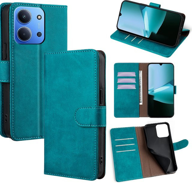 Xiaomi Handyhülle im Brieftaschen-Stil mit Magnetverschluss und RFID-Schutz für Poco C85 C75 C71 C61 C65 C51 C50 in Rot oder Türkis - Bild 1