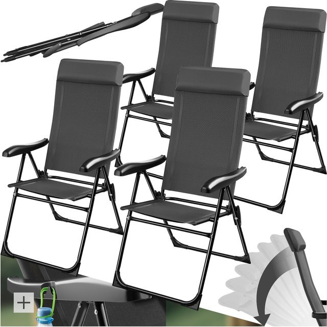 tectake Campingstuhl Müritz 4er Set Anthrazit mit Textilene Gewebe und verstellbarem Kopfpolster B/T/H: 65 x 57 x 112 cm - Bild 1