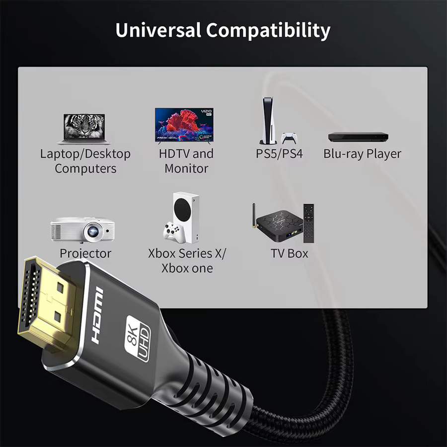 VBDWRM HDMI 2.1 Verlängerungskabel 8K in Schwarz mit geflochtenem Design für PS5, Xbox und HDTV - Bild 2