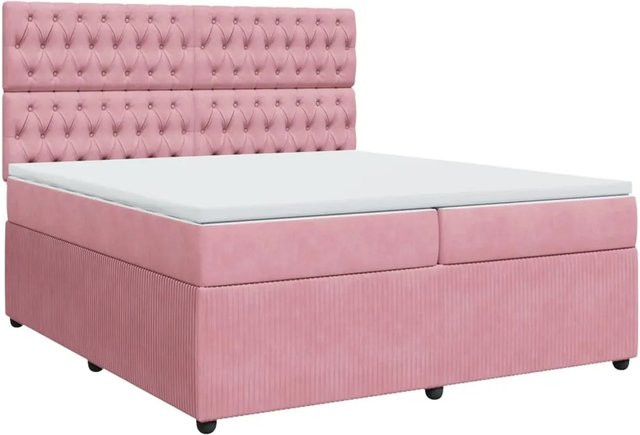 vidaXL Boxspringbett mit Matratze in Rosa, Hybrid-Design mit Taschenfederkern und Samtbezug, B/T: 200 x 200 cm - Bild 1