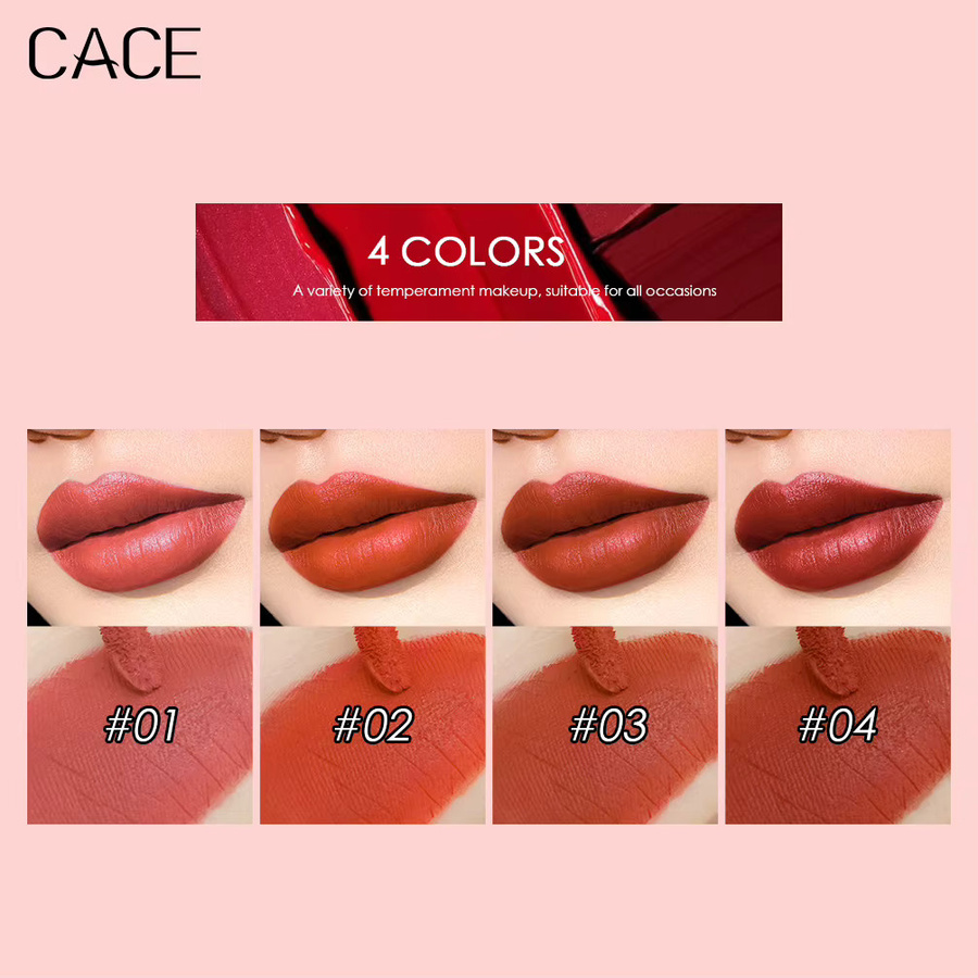 CACE Lipgloss-Make-up-Set, 4-teilig, mattrot, flüssiger Lippenstift - Bild 2