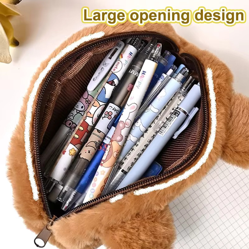 Niedliche Capybara Plüsch-Federtasche in Braun mit großer Kapazität für Kinder - Bild 4