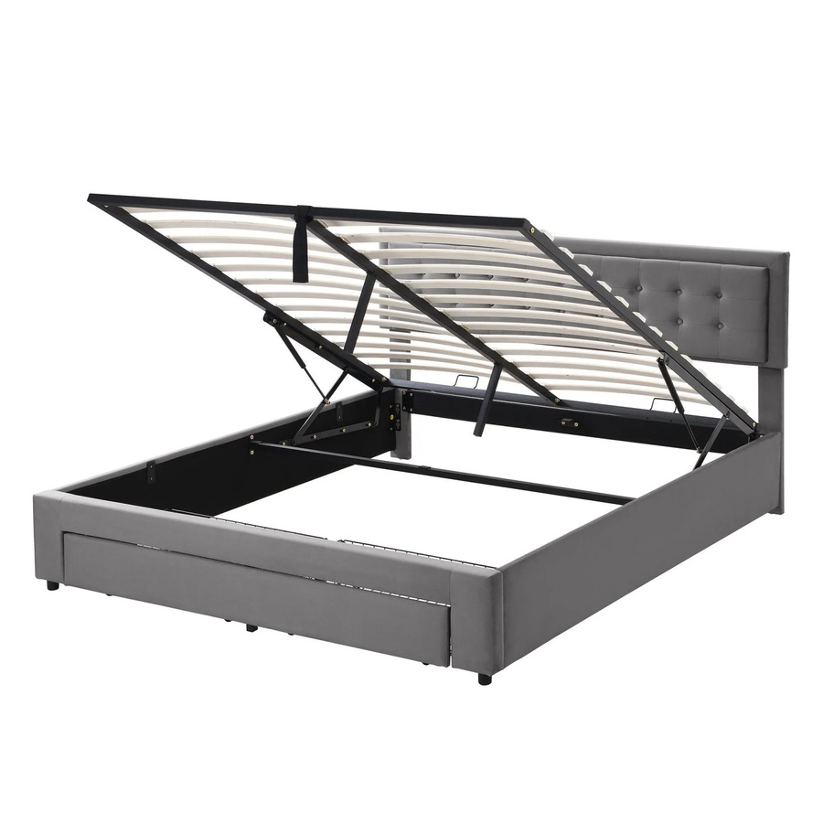 okwish Polsterbett aus Samt mit 2 Schubladen in Grau, B/T/H: 160 x 200 cm - Bild 2