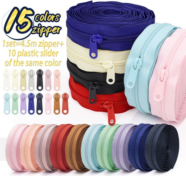 Changsons Nylonreißverschlüsse Set in Pink und Multicolour mit 10 Kunststoff-Reißverschlussköpfen, Länge: 450 cm - Bild 1