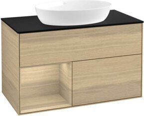 V&B Waschtischunterschrank Finion 100 in Eiche Oak und Beige mit offener Ablage, Breite: 100 cm, Tiefe: 50,1 cm, Höhe: 50,1 cm - Bild 1