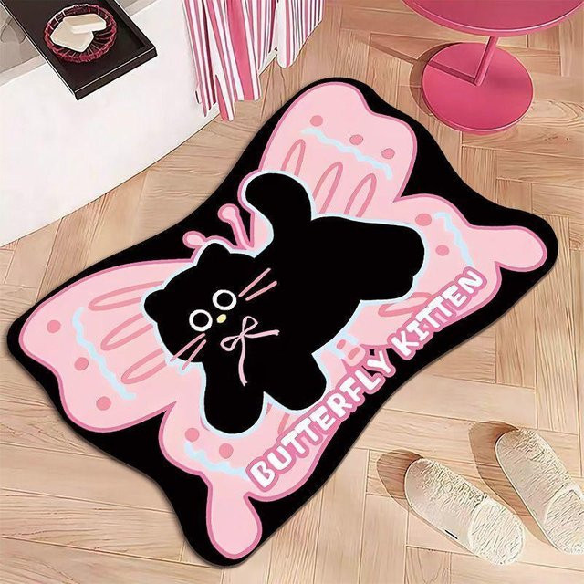 Ins Wind Saugfähige und rutschfeste Badezimmer Matte mit Schmetterlings-Motiv in Pink, B/B: 40 x 60 cm - Bild 1
