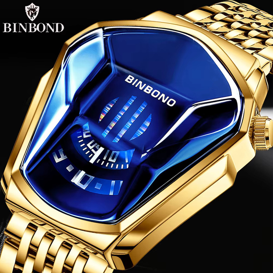 Binbond Analoguhr, Edelstahl, Tonneau, Schwarz, Herren - Bild 2