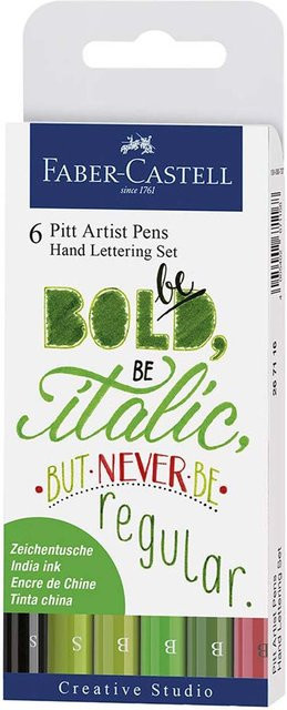 Faber Castell Pitt Artist Pen Tuschestifte für Handlettering in Grüntönen, 6 Stück - Bild 1
