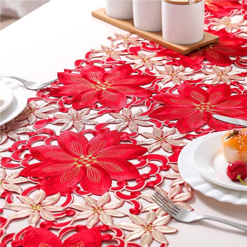 Yiran Furniture Weihnachts Tischläufer aus Baumwoll-Polyester-Mischung in Rot - Bild 4