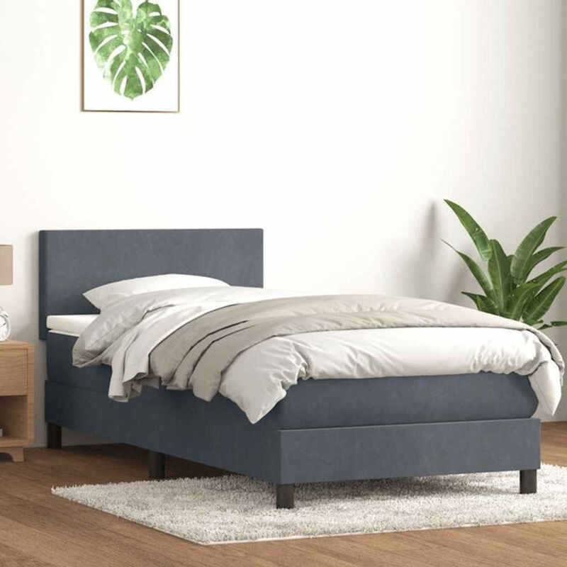 vidaxl Boxspringbett mit Matratze aus Samt in Dunkelgrau, B/T/H: 80 x 210 x 78 cm - Bild 1