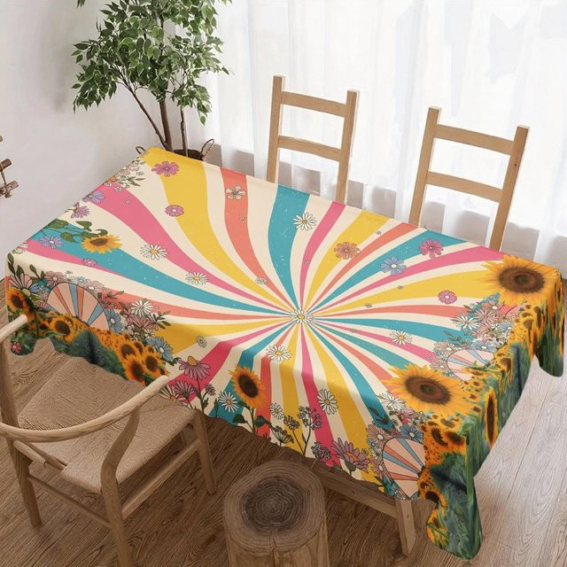 Wasserdichte Rechteck-Tischdecke mit Sonnenblumen-Blumenmuster von JINGYUE Pet, Mehrfarbig, B/B: 100 x 160 cm - Bild 1