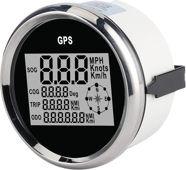 Koogeelife Digitaler GPS-Tachometer mit Hintergrundbeleuchtung für Auto, Boot und Yacht, 3,3 Zoll, 12V/24V, Anzeige in Knoten, KM/H und MPH, Farbe: Grau - Bild 1