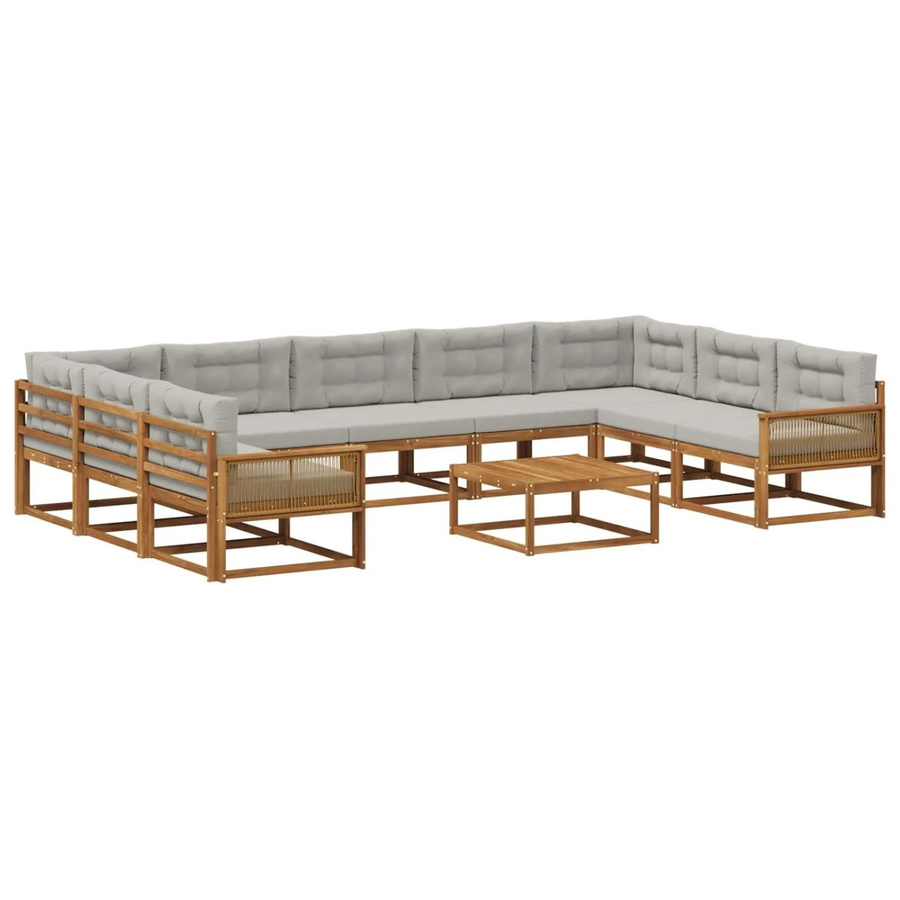 vidaXL Outdoor-Sofagarnitur in U-Form aus Akazienholz mit 10 Kissen, Farbe: Braun und Grau - Bild 2