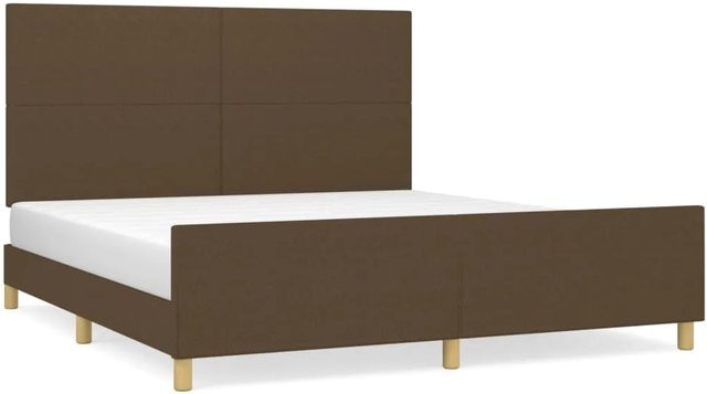 vidaXL Bettgestell mit Kopfteil in Dunkelbraun aus Stoff und Holz, B/T/H: 160 x 200 x 128 cm - Bild 1