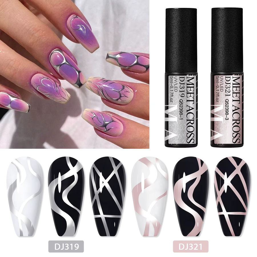 MEET ACROSS Liner Gel Nagellack Set, Rosa Gold, Metallic, 2/4 Stück - Bild 2