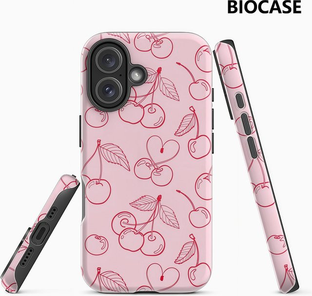 Cherry Outline Handyhülle für iPhone 12 bis iPhone 17 Pro Max Plus mit doppelschichtiger Rückseite in Pink - Bild 1