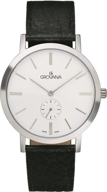 Grovana Herrenuhr, Lederarmband, Quarz, Silber, Edelstahl, Herren - Bild 1