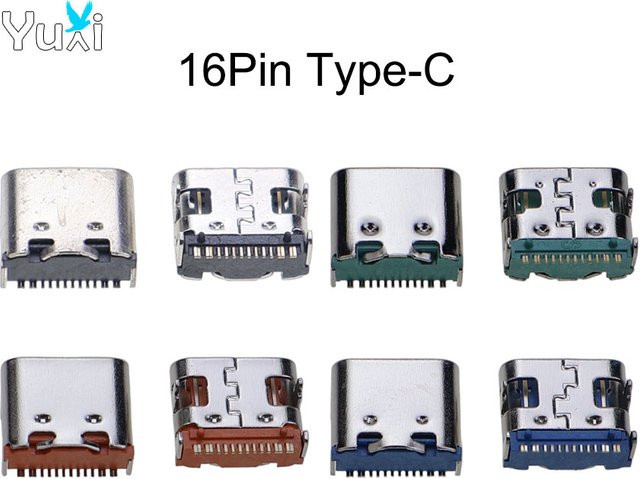 YuXi 10er Set USB Typ-C 16pin Buchse Ladeport Jack USB-C 16P PCB Solder DIY Reparatur in Schwarz und Silber - Bild 1