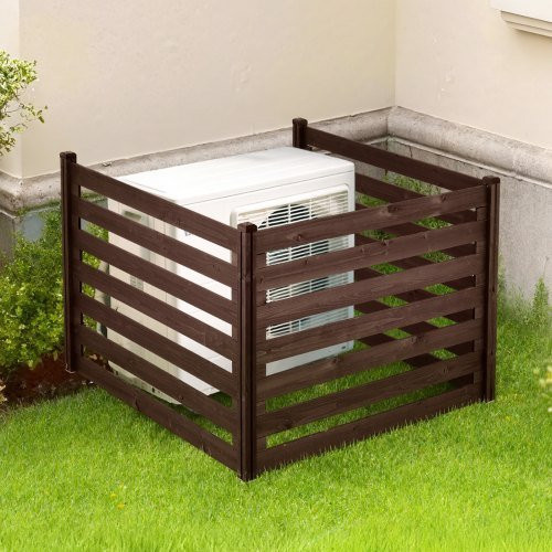 VEVOR Sichtschutz aus Holz für Klimaanlagen, 3 Paneele, Sichtschutzwand mit Metallpfosten und Stahlrahmen, Holzzaun als Mülltonnenverkleidung für Garten und Pool, B/H: 1230 x 945 mm - Bild 1