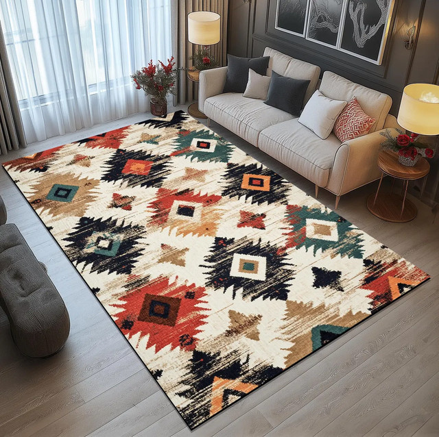 Tribal Ethnischer Teppich in Multicolour, rutschfeste und maschinenwaschbare Bodenmatte für Wohnzimmer, Küche oder Schlafzimmer - Bild 1