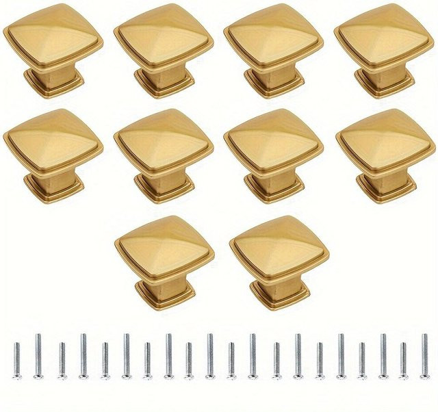 10 Stück SZ-Damai Aluminium-Schubladengriffe in Gold, quadratische Vintage-Knöpfe für Küchenschränke und Kleiderschränke, poliert - Bild 1