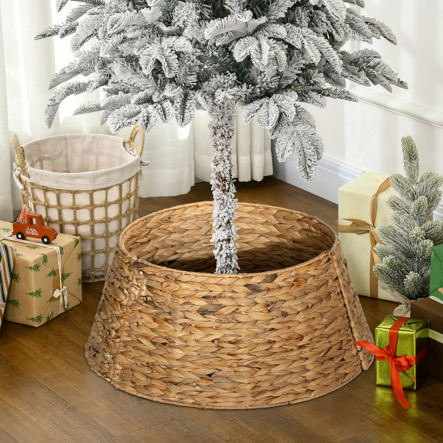HOMCOM Weihnachtsbaumrock aus Wasserhyazinthe in Braun, runder Weihnachtsbaumkorb im Natur-Design mit Durchmesser: 60 cm - Bild 2