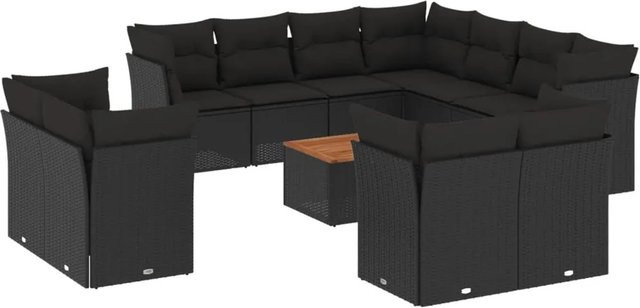 vidaXL 12-tlg Garten-Sofagarnitur aus Polyrattan in Schwarz mit Kissen und Gartentisch - Bild 1