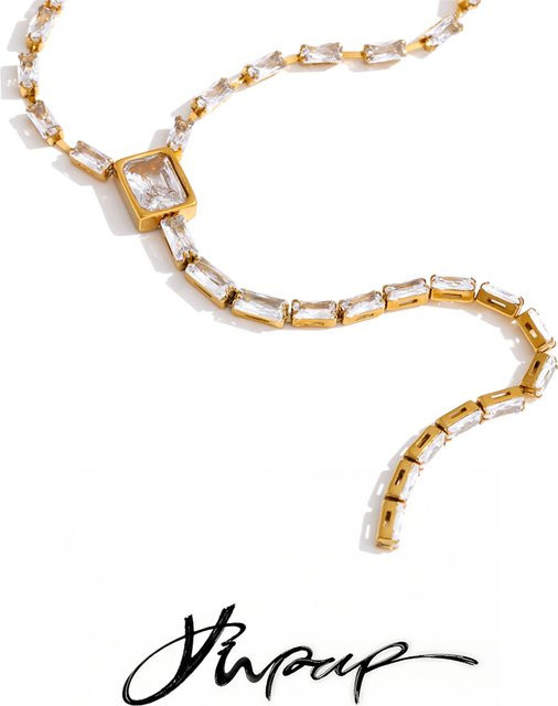 Yhpup Y-Kette mit Anhänger, Edelstahl, Zirkonia, Gold, Unisex - Bild 1