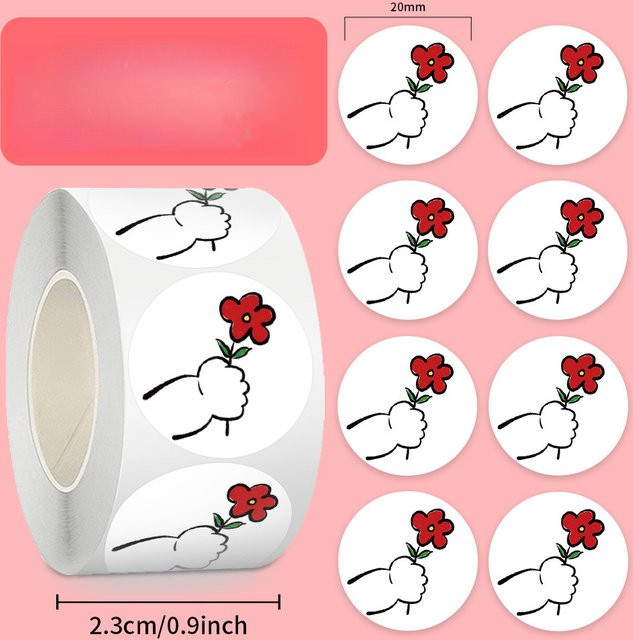 500 Stück runde Aufkleber mit 8 verschiedenen Blumenmustern in Rot und Multicolour von RecordingYourLife Store - Bild 1