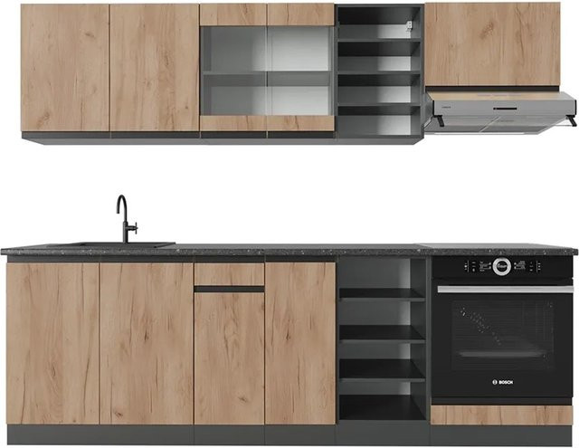 Vicco Küchenzeile R-Line J-Shape in Anthrazit und Eiche, Breite: 240 cm - Bild 2
