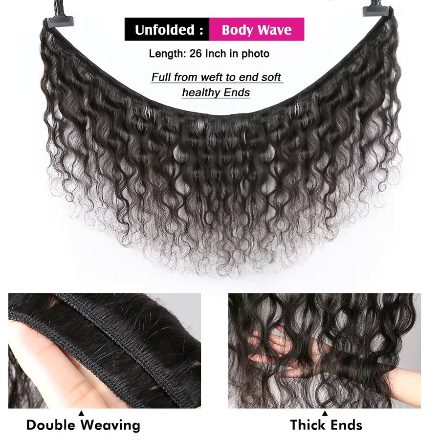 Body Wave Remy Haar Extensions, 100% menschliches Haar, mit transparentem Verschluss - Bild 5