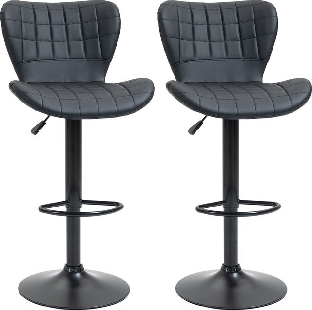 HOMCOM Barstuhl 2er-Set im Retrodesign aus schwarzem Kunstleder, höhenverstellbar und 360 Grad drehbar, B/T/H: 47 x 51,5 x 89-109 cm - Bild 1