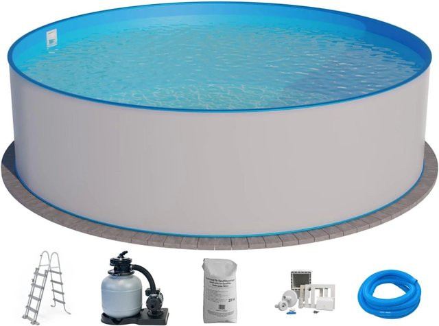 Waterman Stahlwandpool Set Sunrise 7-teilig Hoch Rund, Farbe Weiß und Blau, Durchmesser: 500 cm, Höhe: 120 cm - Bild 1